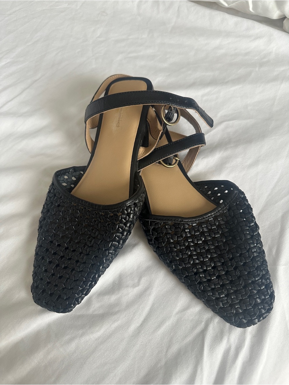 Pilcro Black Woven Ankle-Strap Flats - Women size 8